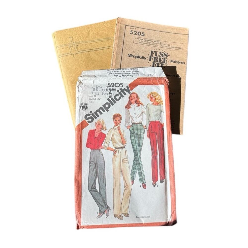Vintage Simplicity 5205 Misses Pants‎ Sewing Pattern Size 18 Waist 32 Uncut